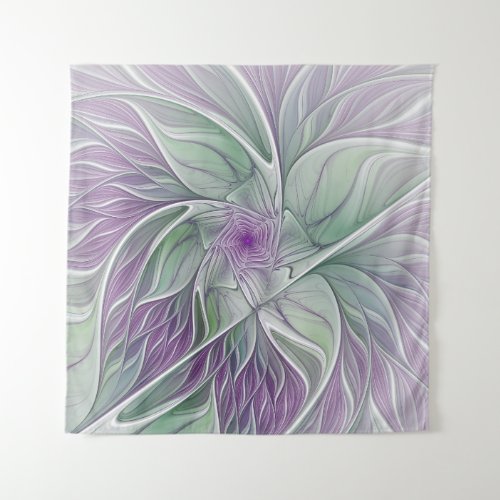 Flower Dream Abstract Purple Green Fractal Art Tapestry