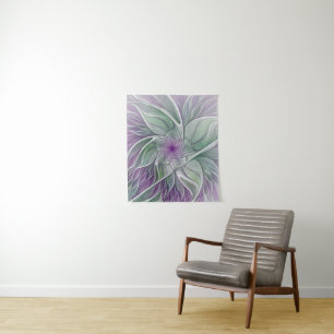 Flower Dream, Abstract Purple Green Fractal Art Tapestry