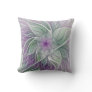 Flower Dream, Abstract Purple Green Fractal Art Throw Pillow