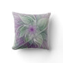 Flower Dream, Abstract Purple Green Fractal Art Throw Pillow