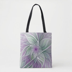 Flower Dream, Abstract Purple Green Fractal Art Tote Bag