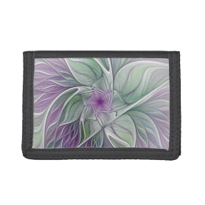 Flower Dream, Abstract Purple Green Fractal Art Tri-fold Wallet