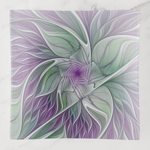 Flower Dream Abstract Purple Green Fractal Art Trinket Tray