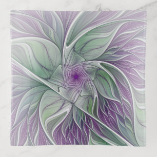 Flower Dream, Abstract Purple Green Fractal Art Trinket Tray
