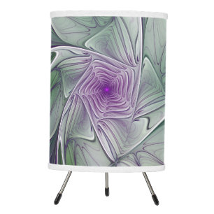 Flower Dream, Abstract Purple Green Fractal Art Tripod Lamp