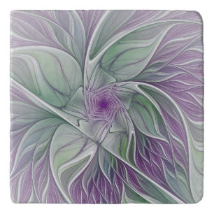 Flower Dream, Abstract Purple Green Fractal Art Trivet