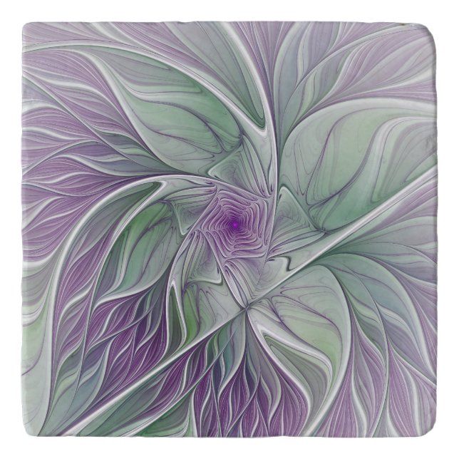 Flower Dream, Abstract Purple Green Fractal Art Trivet (Front)