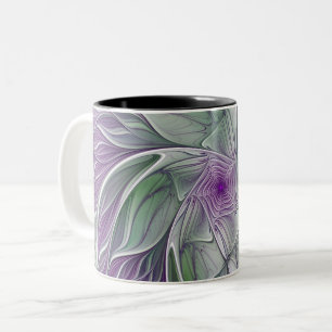 Flower Dream, Abstract Purple Green Fractal Art Two-Tone Coffee Mug