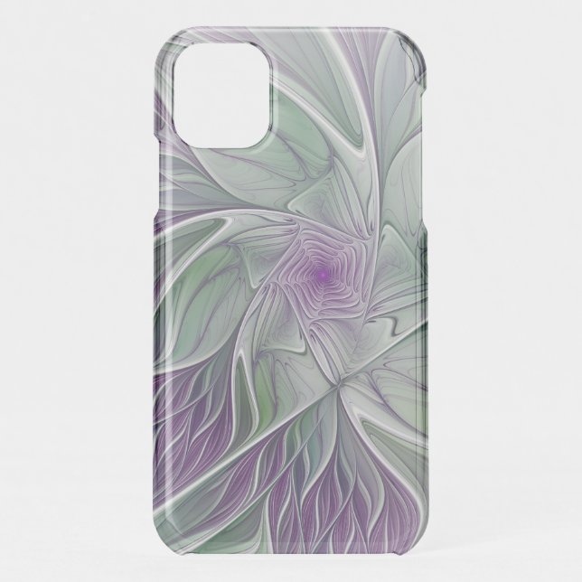 Flower Dream, Abstract Purple Green Fractal Art Uncommon iPhone Case (Back)