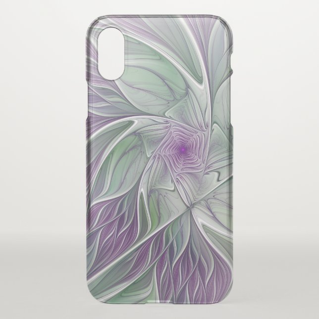 Flower Dream, Abstract Purple Green Fractal Art Uncommon iPhone Case (Back)