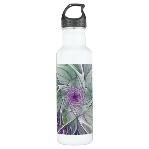 Flower Dream Abstract Purple Green Fractal Art Water Bottle
