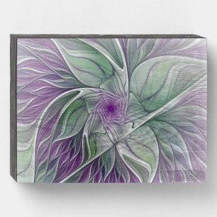 Flower Dream, Abstract Purple Green Fractal Art Wooden Box Sign