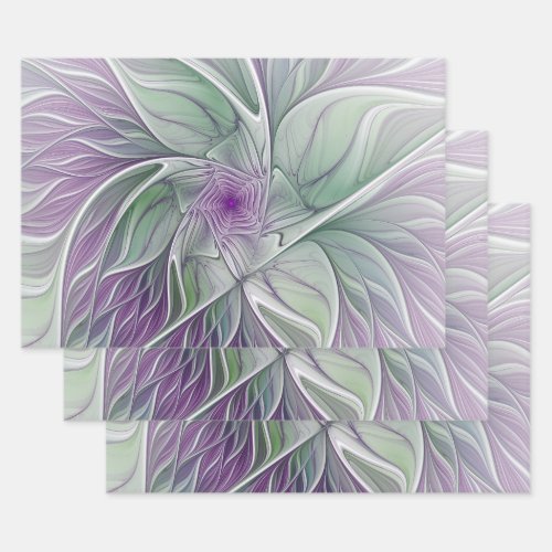 Flower Dream Abstract Purple Green Fractal Art Wrapping Paper Sheets