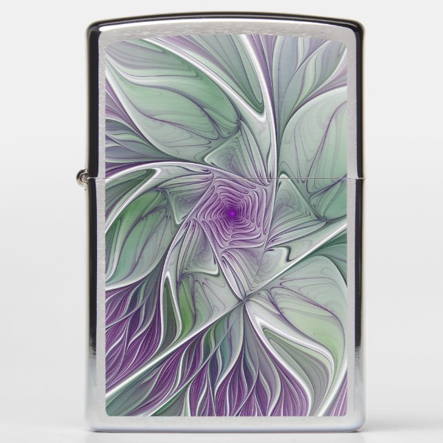 Flower Dream, Abstract Purple Green Fractal Art Zippo Lighter (Front)