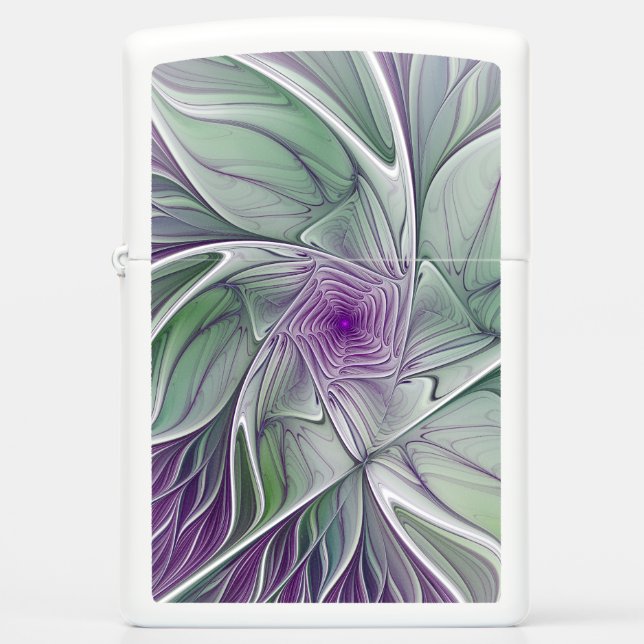 Flower Dream, Abstract Purple Green Fractal Art Zippo Lighter (Front)