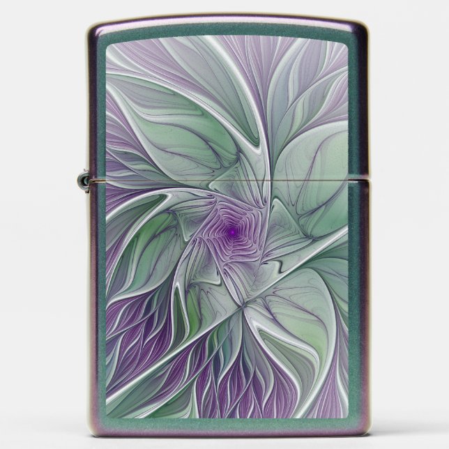 Flower Dream, Abstract Purple Green Fractal Art Zippo Lighter (Front)