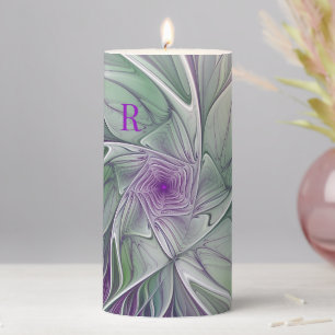 Flower Dream Abstract Purple Green Fractal Custom Pillar Candle