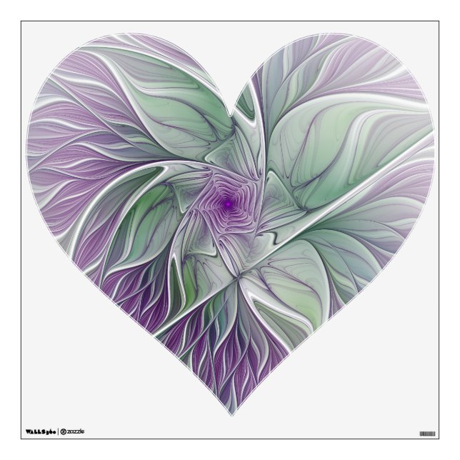 Flower Dream Abstract Purple Green Fractal Heart Wall Decal (Front)
