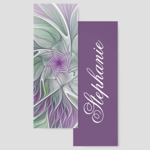 Flower Dream, Abstract Purple Green Fractal Name Bookmarks