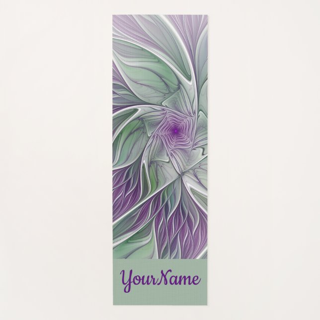 Flower Dream, Abstract Purple Green Fractal Name Yoga Mat (Front)