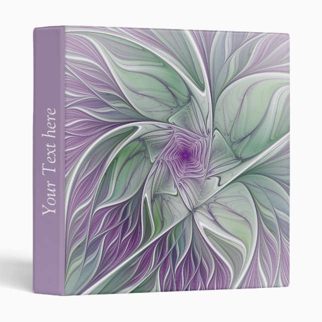 Flower Dream, Abstract Purple Green Fractal Text 3 Ring Binder (Front/Spine)