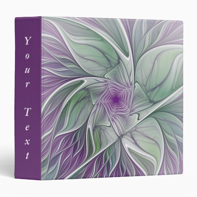 Flower Dream, Abstract Purple Green Fractal Text 3 Ring Binder (Front/Spine)