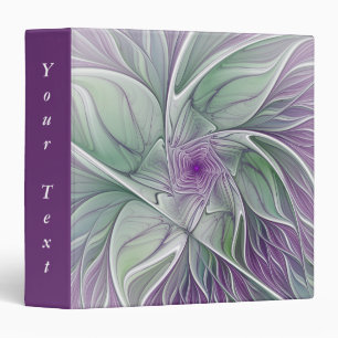 Flower Dream, Abstract Purple Green Fractal Text 3 Ring Binder