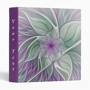Flower Dream, Abstract Purple Green Fractal Text 3 Ring Binder