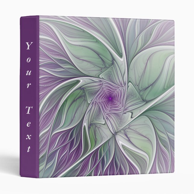 Flower Dream, Abstract Purple Green Fractal Text 3 Ring Binder (Front/Spine)