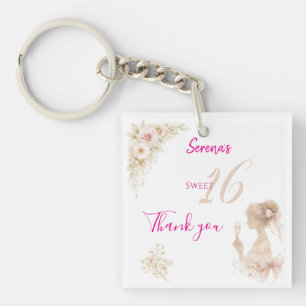 Flower Dreamy Soft Sweet 16 Birthday Acrylic Chain Keychain