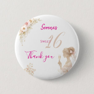 Flower Dreamy Soft Sweet 16 Birthday Button Pin