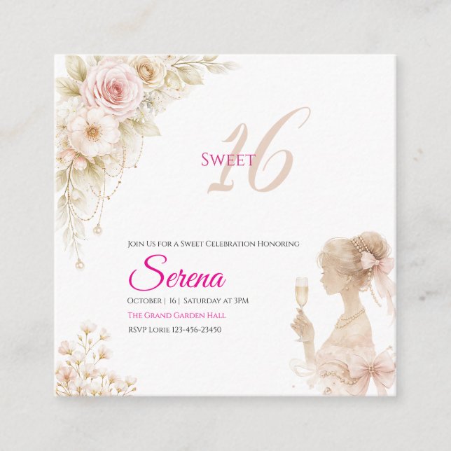 Flower Dreamy Soft Sweet 16 Birthday Invitation (Front)