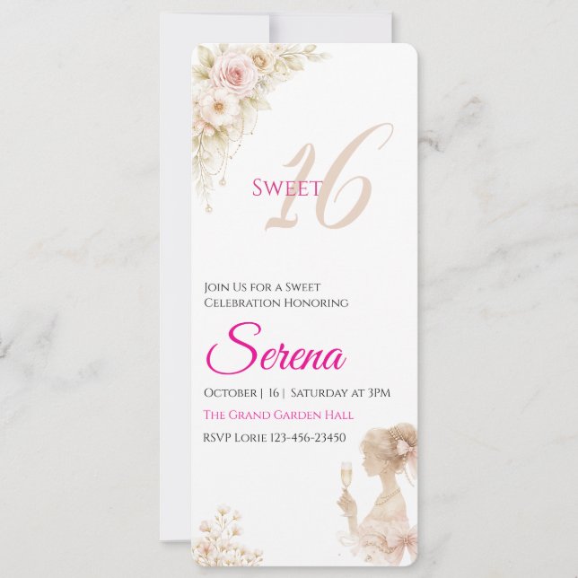 Flower Dreamy Soft Sweet 16 Birthday Note Card (Front)