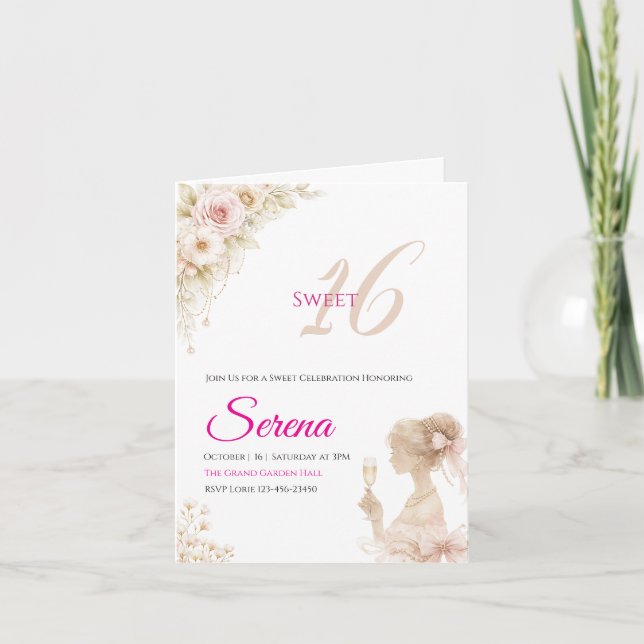 Flower Dreamy Soft Sweet 16 Birthday Note Card (Front)