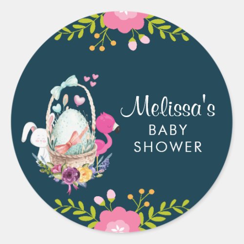 Flower Egg Flamingo Baby Shower Classic Round Sticker