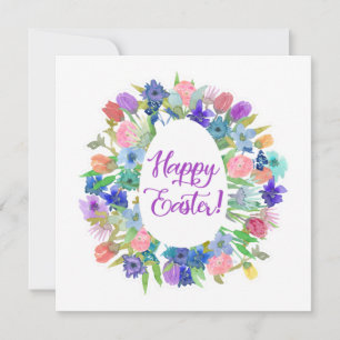 Flower Egg Shaped Wreath Happy Easter Invitation