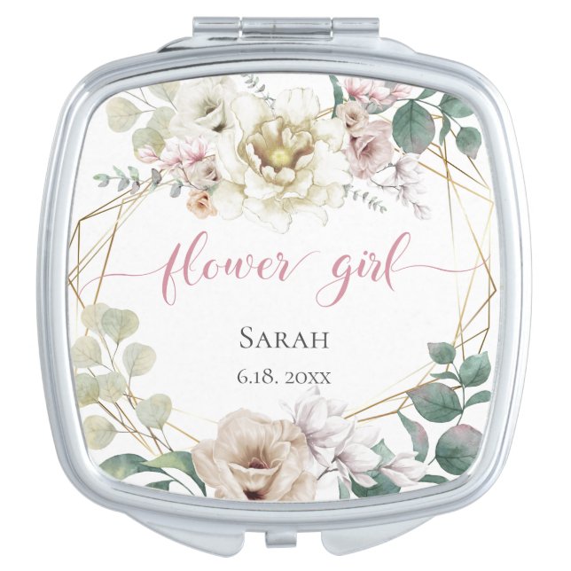 Flower Elegant Blush and Ivory Peony Flowers Compact Mirror (Front)