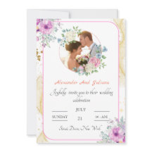 Flower Elegant calligraph photo wedding invitation