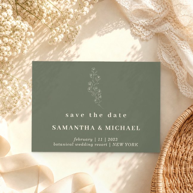 Flower Elegant Sage Green Indie Save date Wedding Invitation