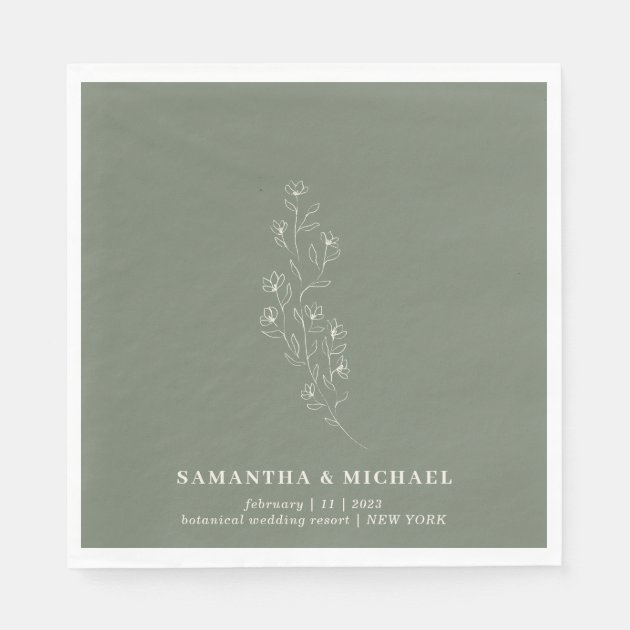 Flower Elegant Sage Green Indie Table Wedding Napkins