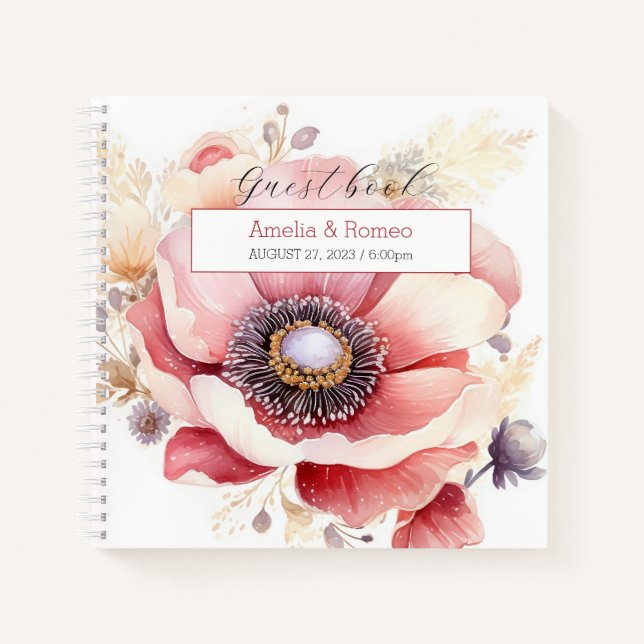 Flower Elegant Wedding Guestbook Notebook (Front)