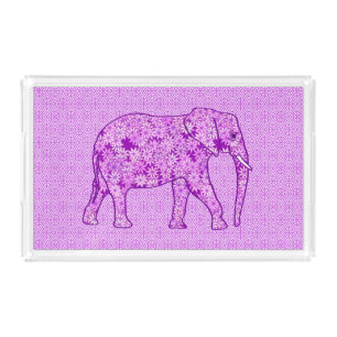 Flower elephant - amethyst purple acrylic tray