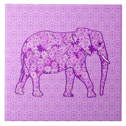 Flower elephant _ amethyst purple ceramic tile