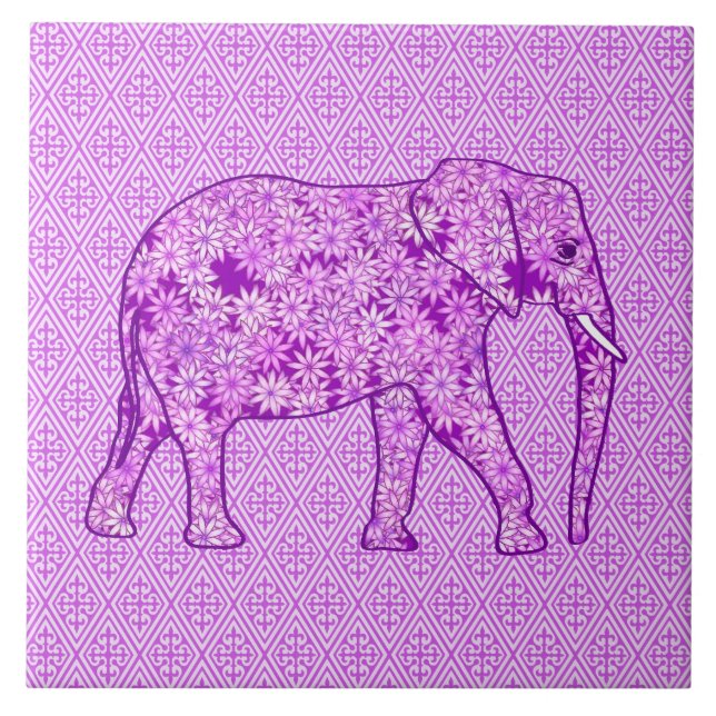 Flower elephant - amethyst purple ceramic tile (Front)