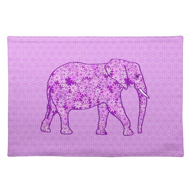 Flower elephant - amethyst purple cloth placemat (Front)