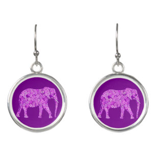 Flower elephant - amethyst purple earrings