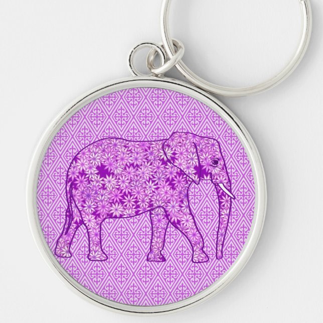Flower elephant - amethyst purple keychain (Front)