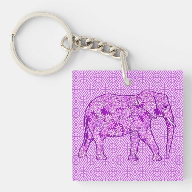 Flower elephant - amethyst purple keychain (Front)