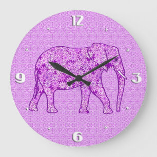 Flower elephant - amethyst purple large clock