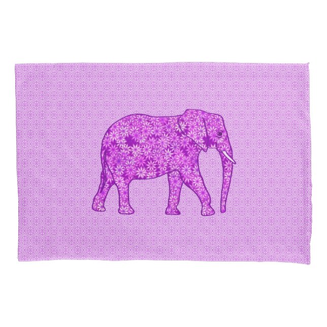 Flower elephant - amethyst purple pillow case (Front)